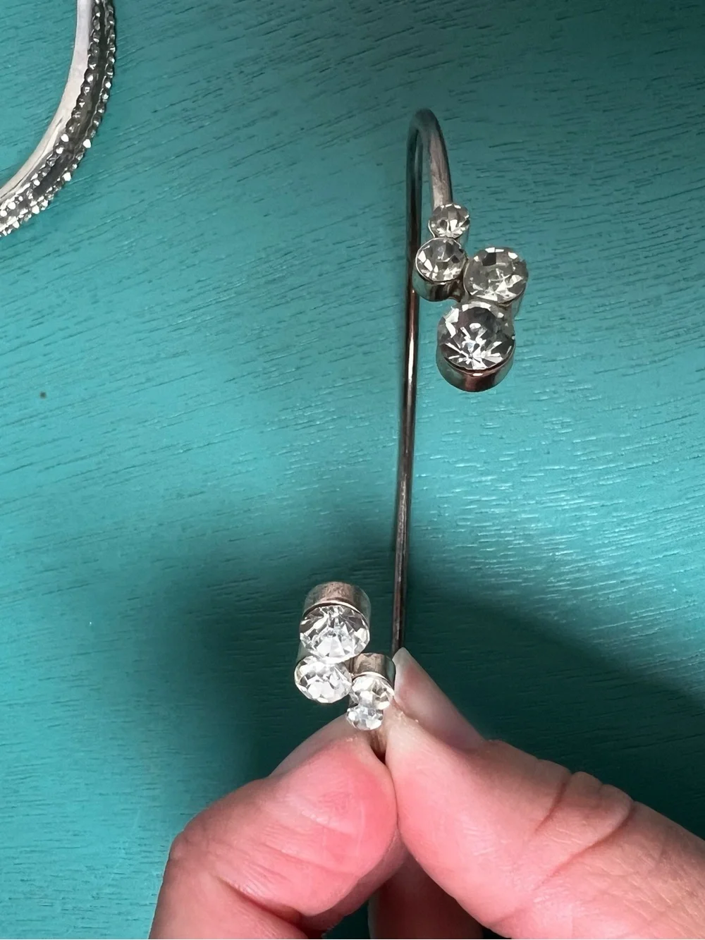 Crystal-Accented Silver Bangle Bracelets - Sparkling Silver